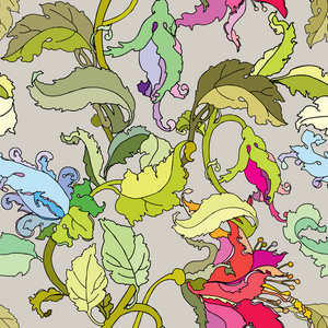 优雅无缝模式用鲜花装饰复古风格矢量花卉的插画