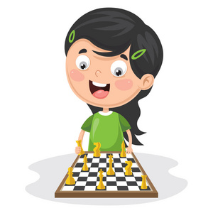 一个孩子下棋的矢量插画