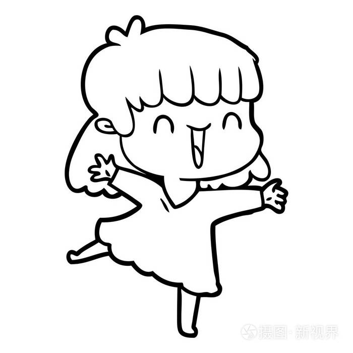 卡通快乐女孩的矢量插图