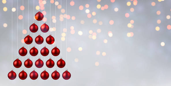 闪亮的圣诞节和新年海报与红色圣诞球形状的圣诞树。背景向量