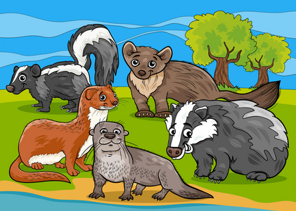 mustelids 动物卡通插图