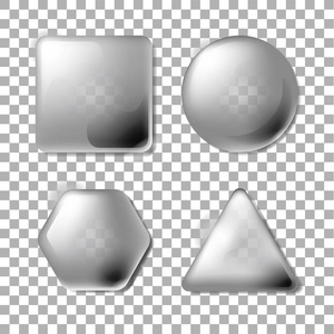 3d 不透明度, 圆形, 六边形, 三角形。为网站或应用程序设置空白和透明灰色按钮