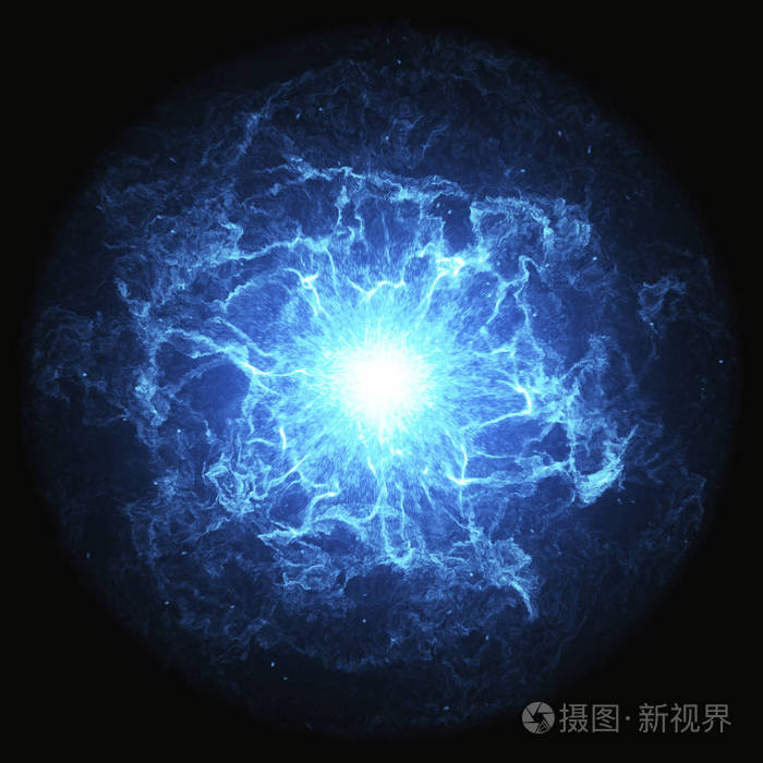 黑色背景下的蓝色发光能量球