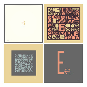 在帧中的时尚字母表。字母 e，排版的元素