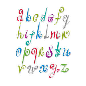 书法的脚本，矢量字母表字母集，矢量字体
