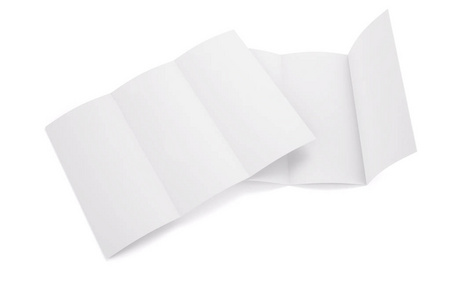 空白白色三折叠小册子样机, 打开和封闭隔离