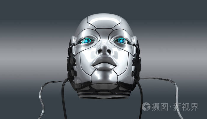 机器人女性脸部特写肖像 3d 渲染