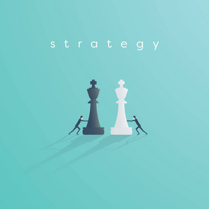 业务策略和竞争矢量概念。商人互相推棋子