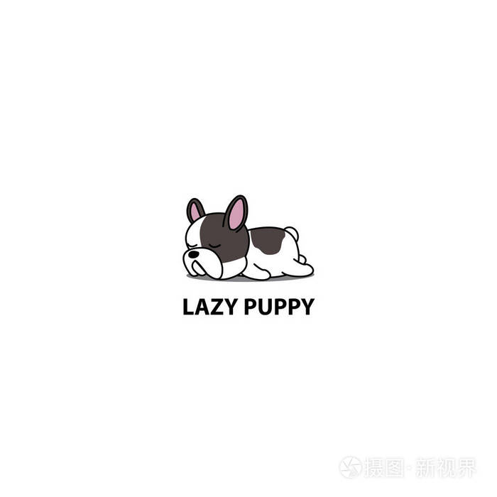 懒狗, 可爱的法国斗牛犬小狗睡眠图标, 标志设计, 矢量插图