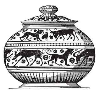 彩绘花瓶东方风格, 复古雕刻插图