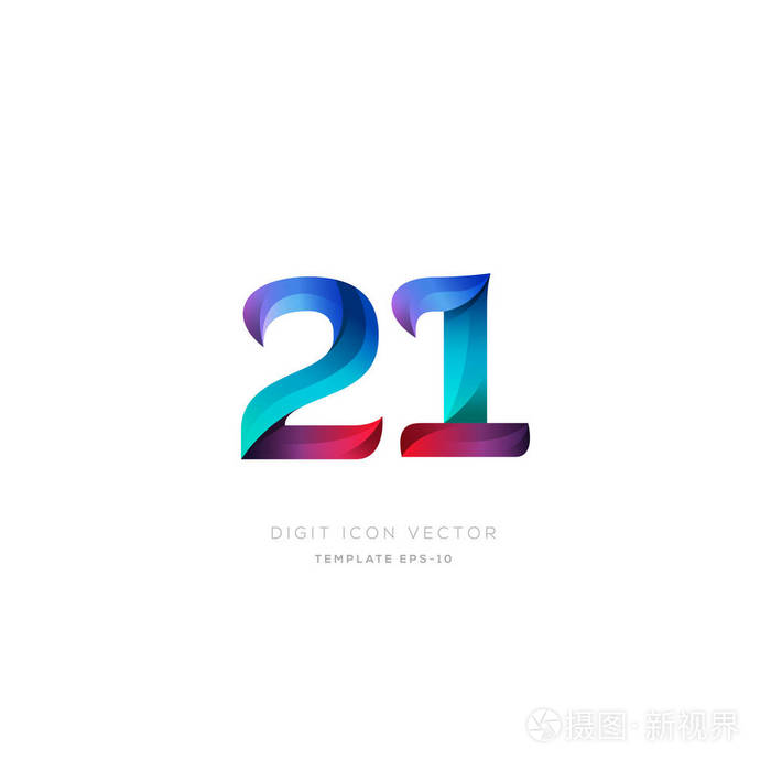 3d 数字数字21标志图标, 几何企业身份, 矢量插图