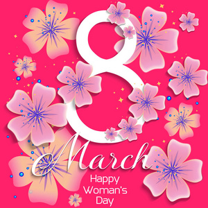 3月8日。快乐妇女节贺卡与抽象花。春浩