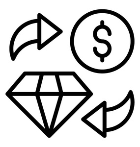 钻石和美元显示货币兑换的图标