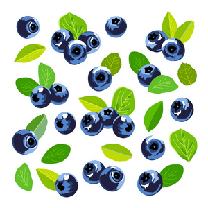 一套蓝莓图标。甜美可口的森林浆果。矢量插图。设计元素