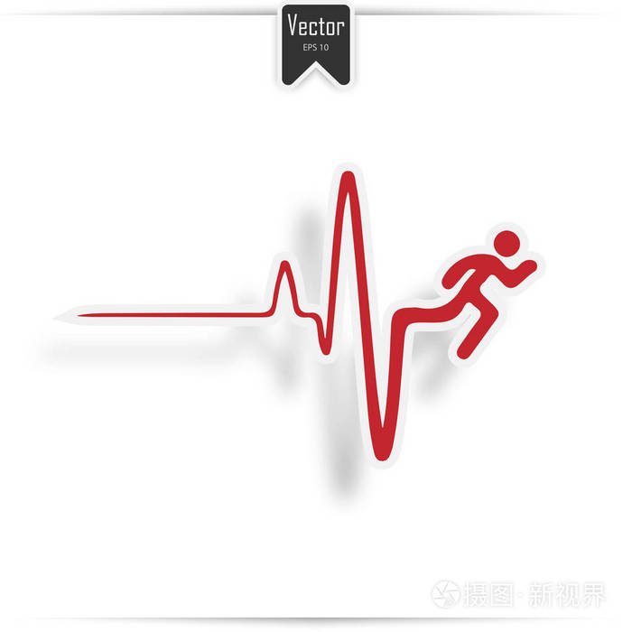 心动图心脏停止和死亡.矢量的心跳心电图和奔跑的人