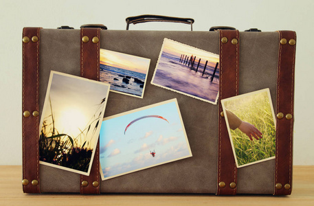 旧古董行李的形象与度假照片的木佛罗里达州