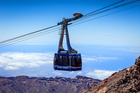 索道 索道 在国家公园火山 Teide, 特内里费岛, 加那利群岛, 西班牙