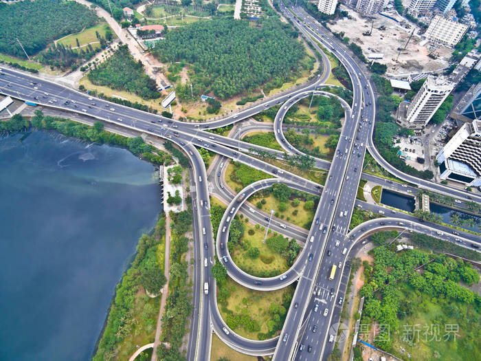 城市高架桥梁道路街景景观航拍鸟瞰景色