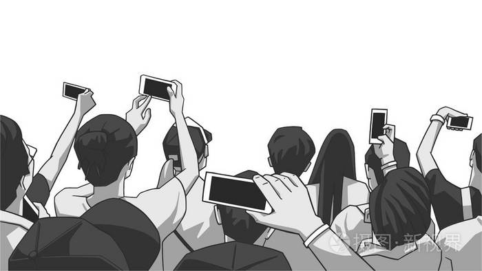 音乐会观众欢呼和录音与电话在活节日党表现插画-正版商用图片075b7x