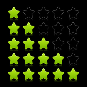 五颗星评级的 web 2.0 按钮。用反射在黑色背景上的绿色和黑色形状