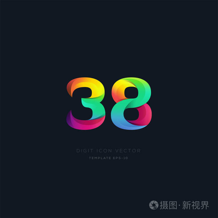 3d 数字38数字徽标图标, 几何企业标识, 矢量插图