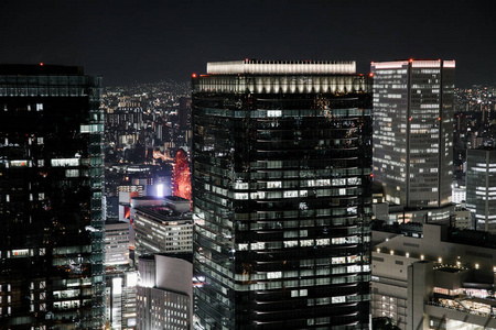 大阪城市景观背景在暮光之夜