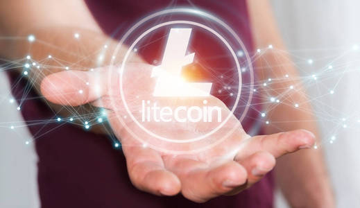 商人使用 litecoins cryptocurrency 3d 渲染