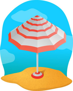 海滩上带条纹阳伞的矢量艺术