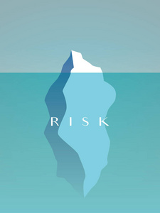 商业风险向量概念与大冰山隐藏在水下。危险的象征, 谨慎