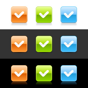 光面纸彩色 web 2.0 按钮与复选标志