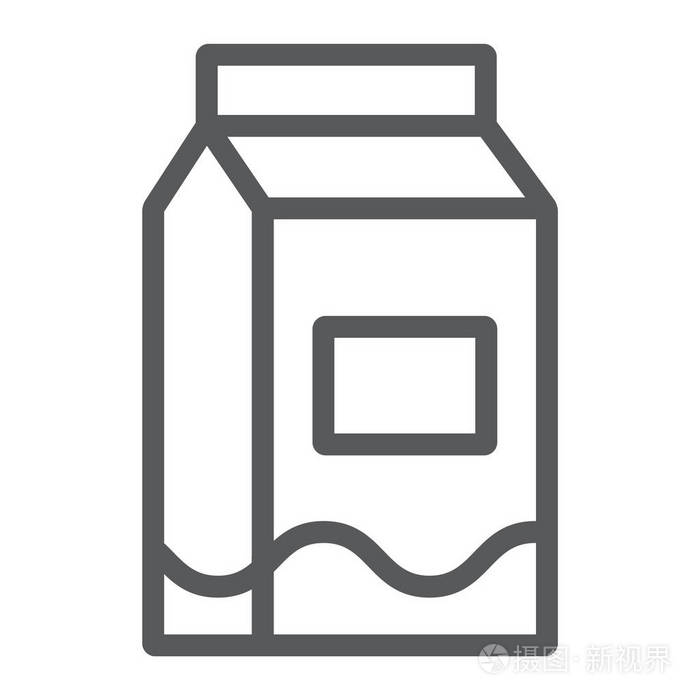 牛奶线图标, 饮料和食物, 牛奶包装符号, 矢量图形, 在白色背景的线性