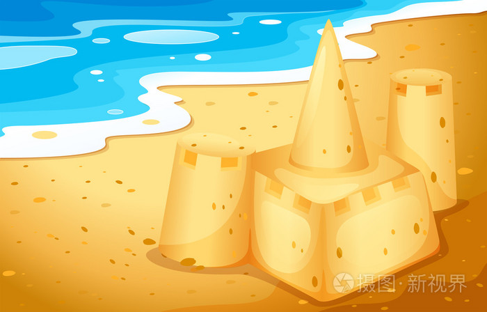 在海滩的沙子城堡插画-正版商用图片0779wr-摄图新视界