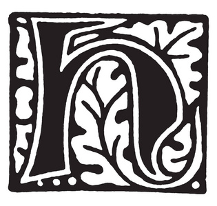装饰性字母 H, 复古线条画或雕刻插图