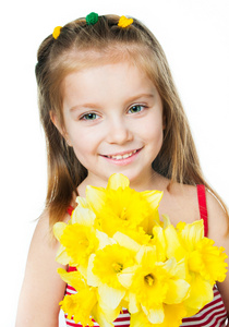 快乐的小女孩与花