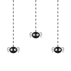 悬挂黑色蜘蛛剪影在破折号线网, 向量例证