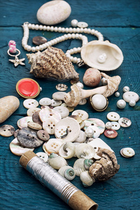 贝壳和缝纫用品