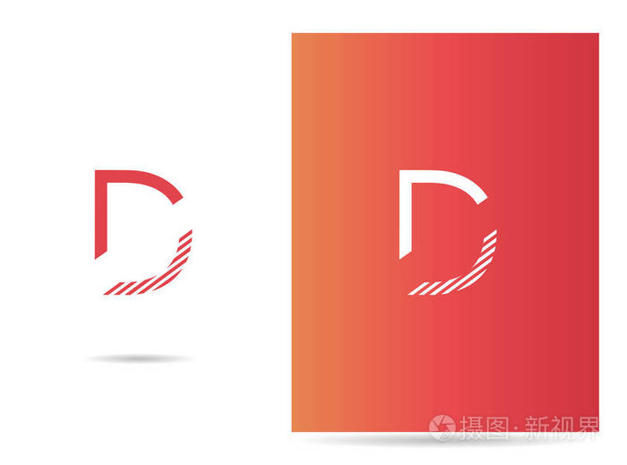 公司标识标志,笔触样式,矢量插图 d 大写字母的徽标设计模板