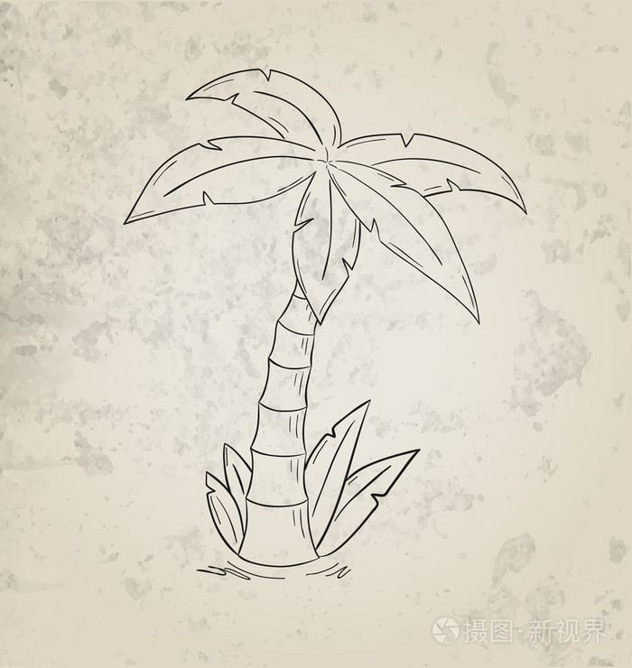 垃圾背景上的棕榈树的剪影插画-正版商用图片078280