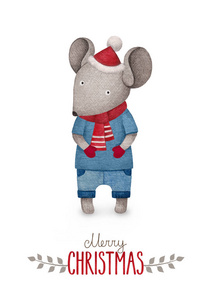 一只老鼠的水彩插图。完美的圣诞贺卡