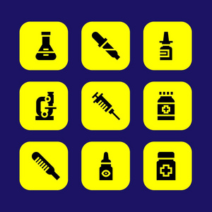 医学矢量图标集。眼药水药丸药物和鼻腔喷雾剂