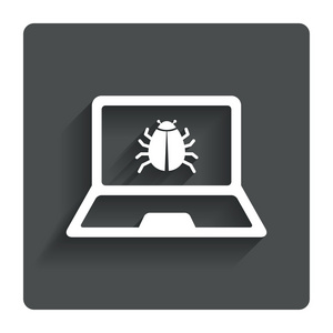 便携式计算机病毒签名图标。笔记本软件 bug