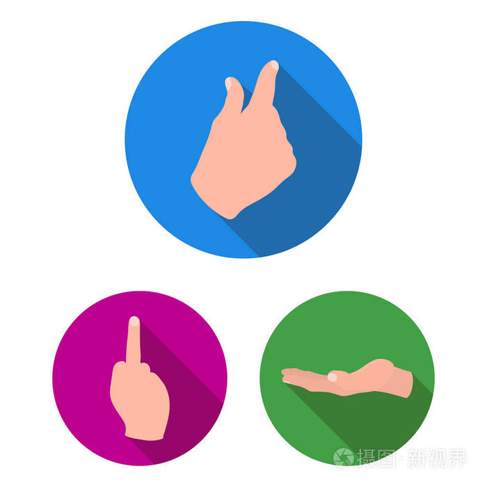 手工手势平面图标集合中的设计.手掌和手指矢量符号股票网页插图