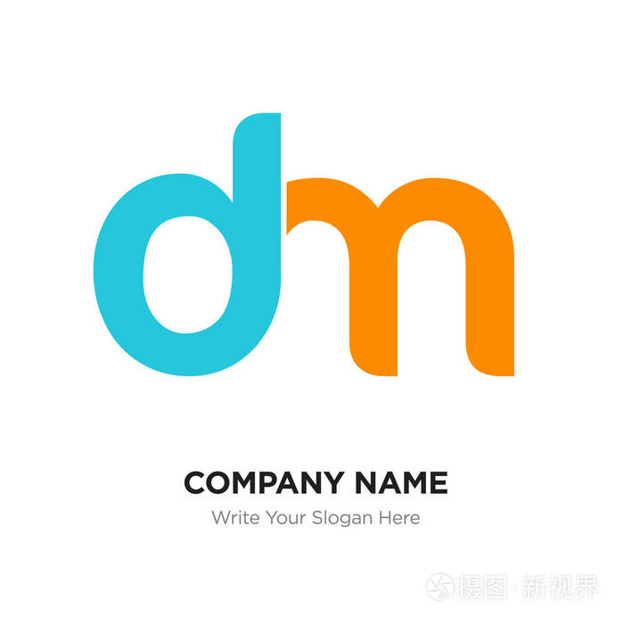 抽象字母 dm md 标志设计模板 蓝色和黄色 alpha