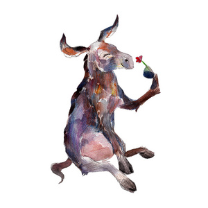 驴用花, 水彩手绘动物插画。白色背景上的孤立对象