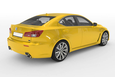 查出的汽车白色黄色漆, 透明玻璃后右视图3d 渲染