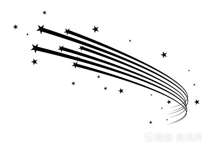 抽象流星矢量-黑色流星, 白色背景上的优雅星迹-流星体, 彗星, 小行星