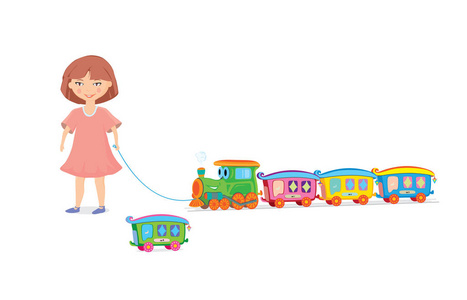 女孩和玩具火车, 向量例证