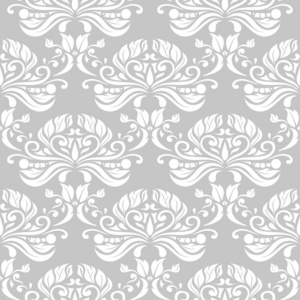 灰色背景上的白色花卉装饰品。纺织品和墙纸无缝图案