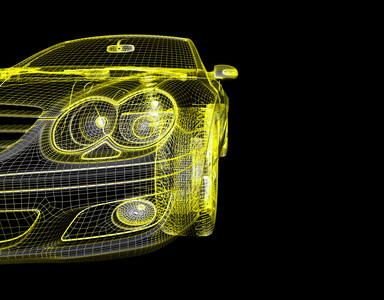 黑色背景上的 3d 汽车模型。