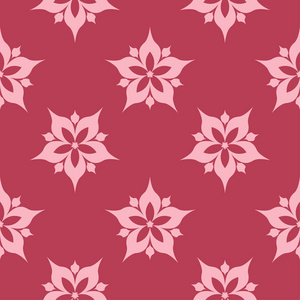 红色背景上的花饰。纺织品和墙纸无缝图案